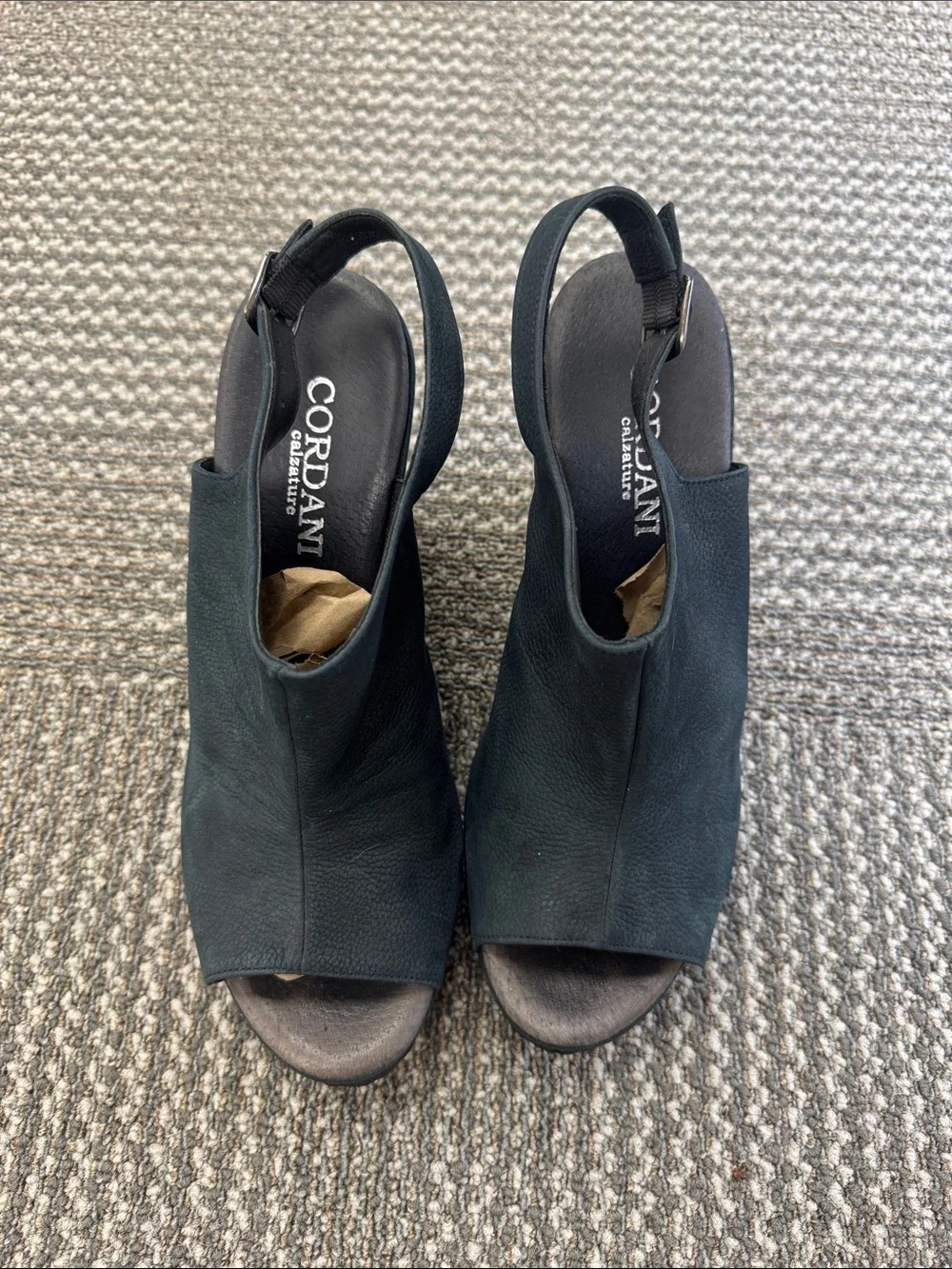Cordani Navy Slingback Leather Wedges, size EU 38/ US 8
